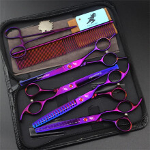 7.0 Inch Dog Grooming Scissors Set with Thinning Curved Scissors and Comb, Professional Pet Grooming Tools for Dogs