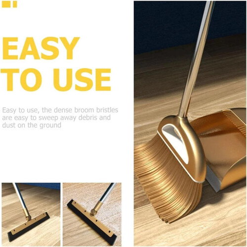 Long Handle Broom and Dustpan Set with Rubber Edge, Folding Floor Cleaning Kit, 2 Pack 1