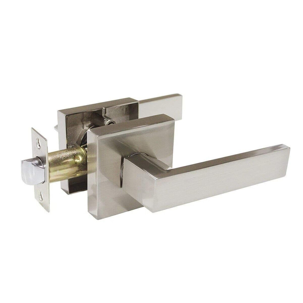 Square Satin Nickel Door Lever Handle Heavy Duty Passage Knob For Closet And Hallway 9323874693309