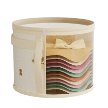 Hat Storage Box Round Transparent with Dust Cover, Large Stackable Travel Hat Organizer Beige