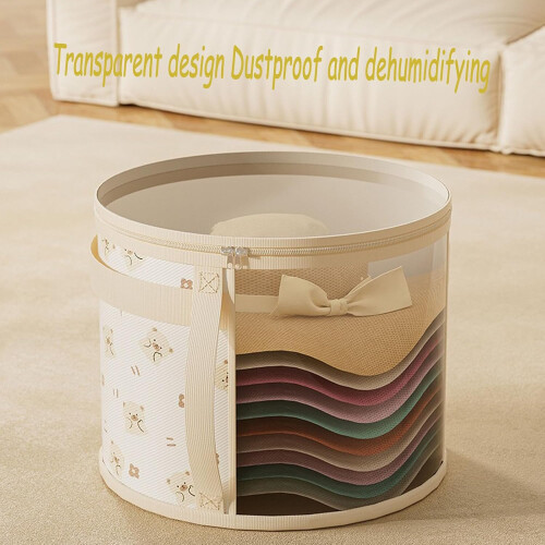 Hat Storage Box Round Transparent with Dust Cover, Large Stackable Travel Hat Organizer Beige 1
