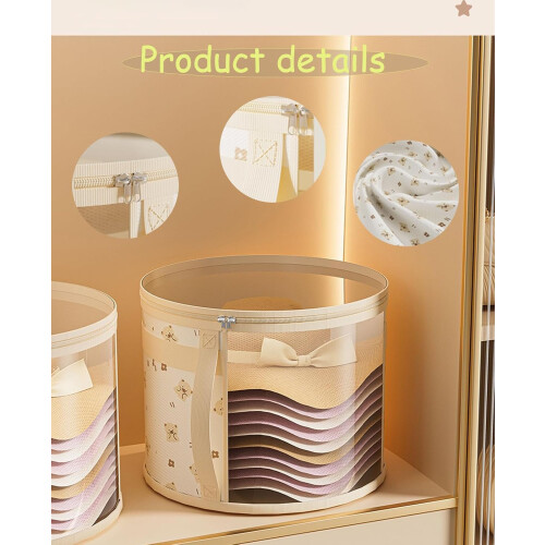 Hat Storage Box Round Transparent with Dust Cover, Large Stackable Travel Hat Organizer Beige 2