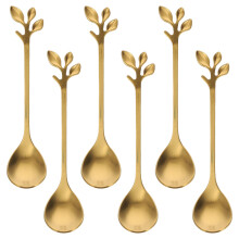 Stainless Steel Leaf Shaped Spoons Set of 6 for Mixing Iced Tea Cocktails Coffee and Desserts