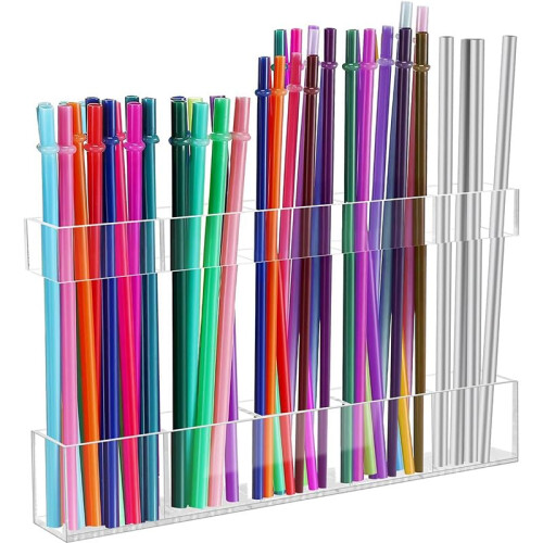 Acrylic Straw Holder with Adjustable Height, Tableware Organizer Box, Wall Mounted Kitchen Storage
