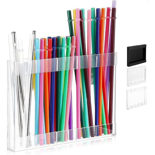 Acrylic Straw Holder with Adjustable Height, Tableware Organizer Box, Wall Mounted Kitchen Storage 2