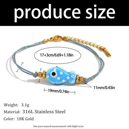 Soft Braid Fish Charm Bracelet Stainless Steel-Yellow 2