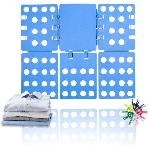 Efficient Clothes Folder, T-Shirt Folder With 10 Clips For Seamless Folding, Space-Saving Solution For Closet (Blue)
