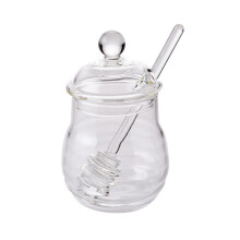 Glass Honey Jar with Dipper and Lid 300ml Beehive Honey Dispenser for Kitchen Keeps Honey Fresh