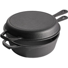 2in1 PreSeasoned Cast Iron Dutch Oven with Skillet Lid for Baking Frying Roasting Camping