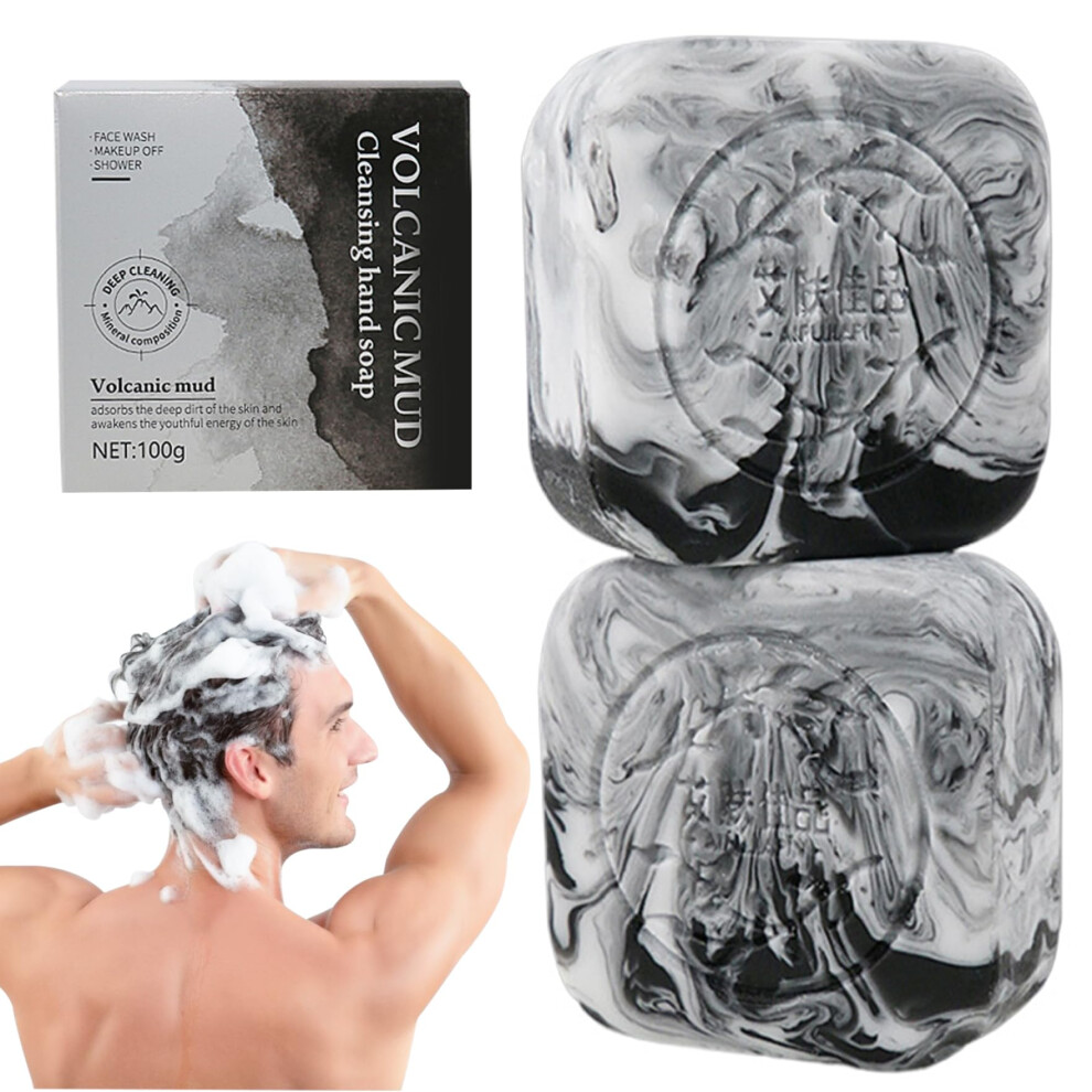 2Pcs Charcoal Face Soap Bars 100g Volcanic Clay Acne Fighting Oil Control Natural Ingredients for Men and Women