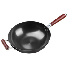 34cm Cast Iron NonStick Wok Pan for Induction and Gas with Even Heat Distribution, Black