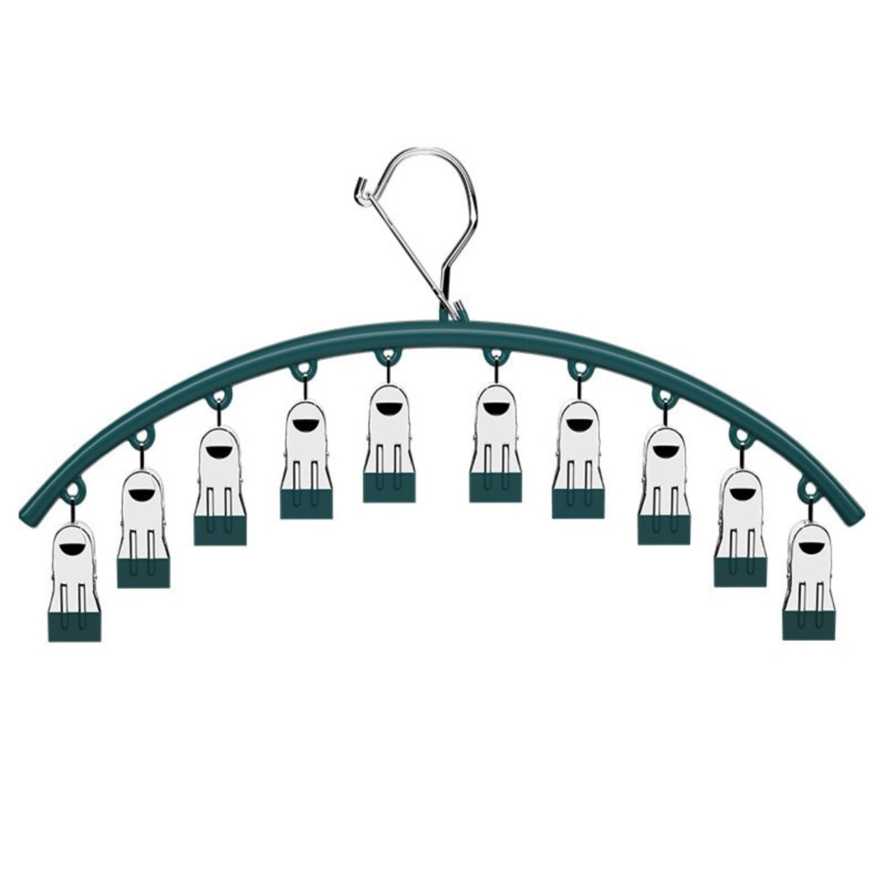 Sock Drying Rack Curved 10Clip Clothes Hanger With Clips For Socks Underwear Baby Clothes Green