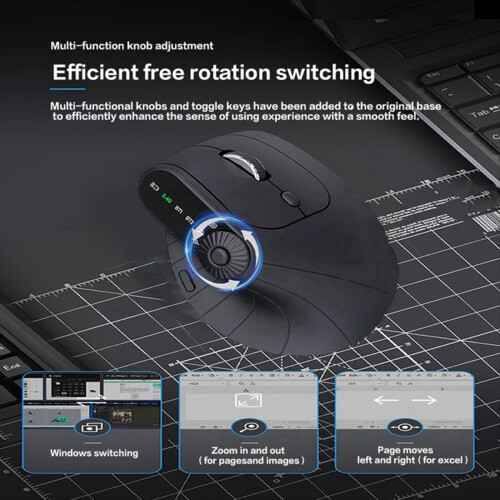 Ergonomische, vertikale, kabellose Maus mit Funktionsknopf, Bluetooth 2