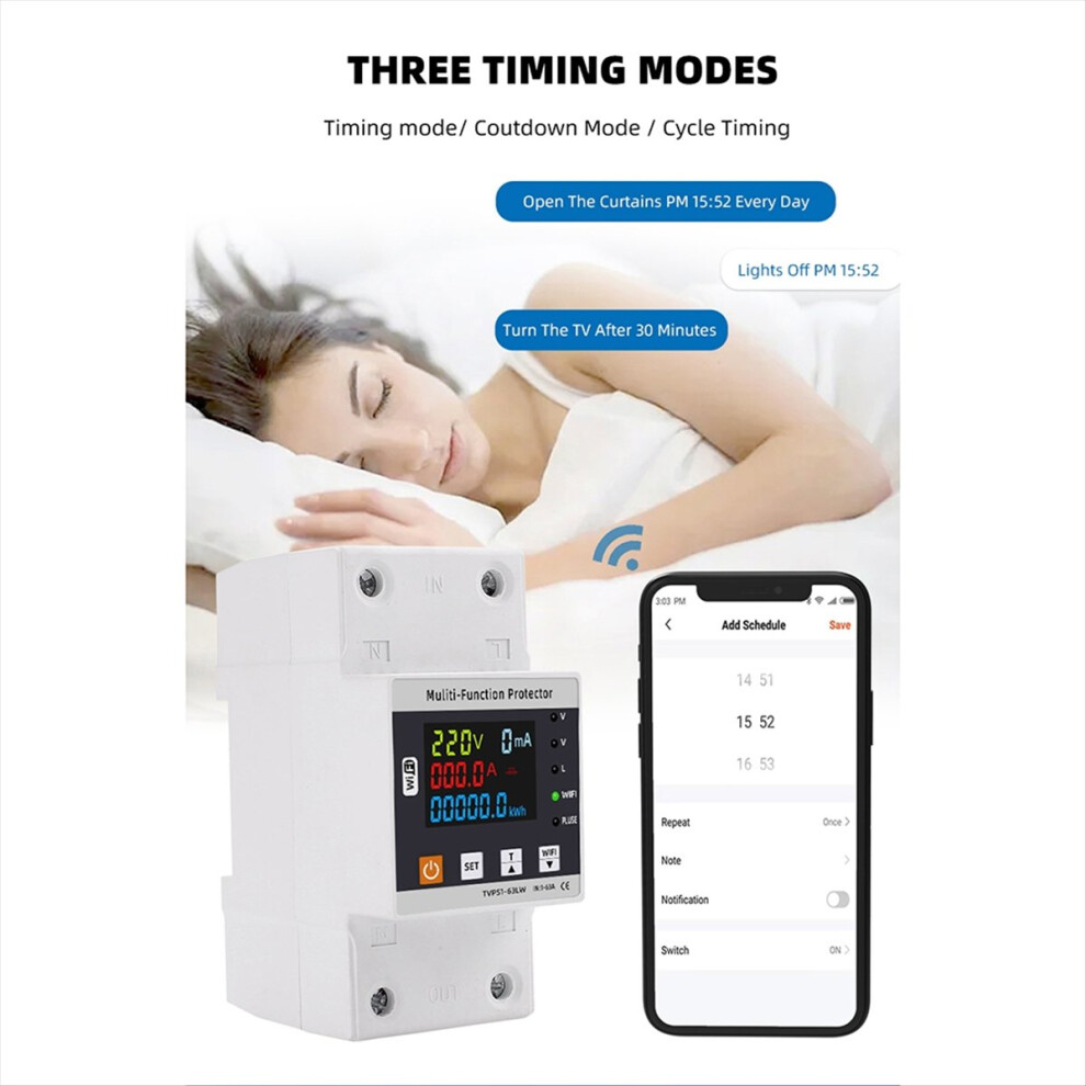 63A Tuya Wifi Smart Earth Leakage Over Under Voltage Protector Relay C 4852494301882