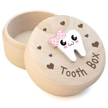 Tooth Box for Girls, Heart Carved Wooden Box with 3D Tooth, Souvenir Dropped Tooth Keepsake Storage Box Gift