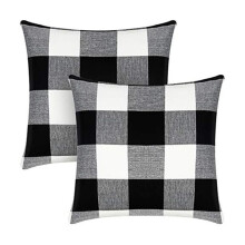 Check Throw Pillow Covers Farmhouse Outdoor-Plaid Square Pillow Cushion Case Black-and White Linen