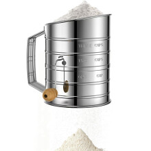 Flour Sifter Stainless Steel Hand Crank with Fine Mesh for Baking Cakes Bread Pastries