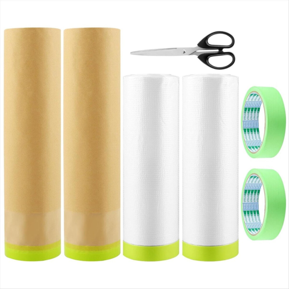 Masking Paper, 6 Rolls Of Pre-Sticked Paper And Scissors, Tape Drapes, 4852494314196