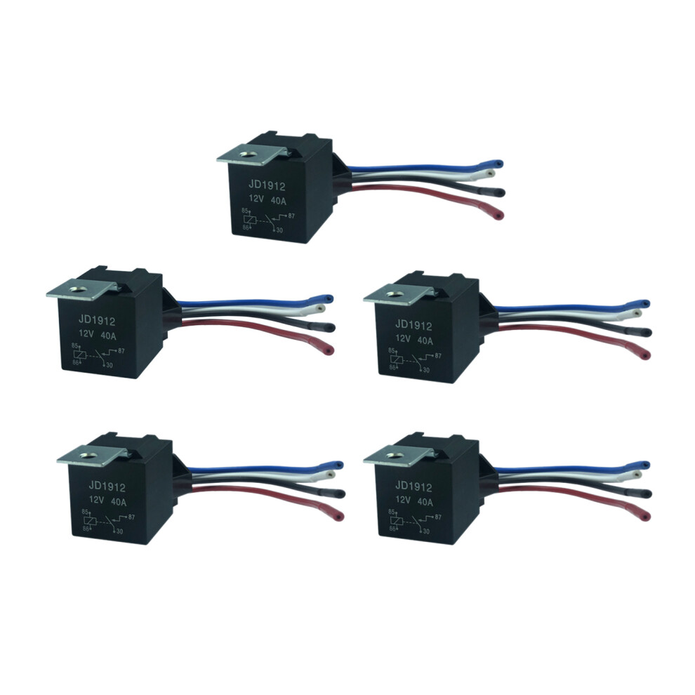 5Pcs Dc 12V 40A Spst Automotive Car Relay 4 Pin 4 Wires With Harness Socket Plug 6132924377839