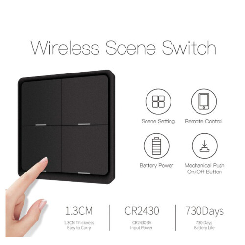 4 Gang for Tuya ZigBee Wireless 12 Scene , Push Button Controller Battery Powered Automation Scenario, Black 2
