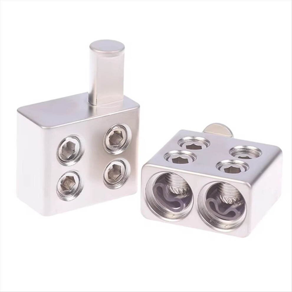 2Pcs Car Audio Splitter Wire Power Supply Terminal Audio Amplifier Dua Silver 4852494327226