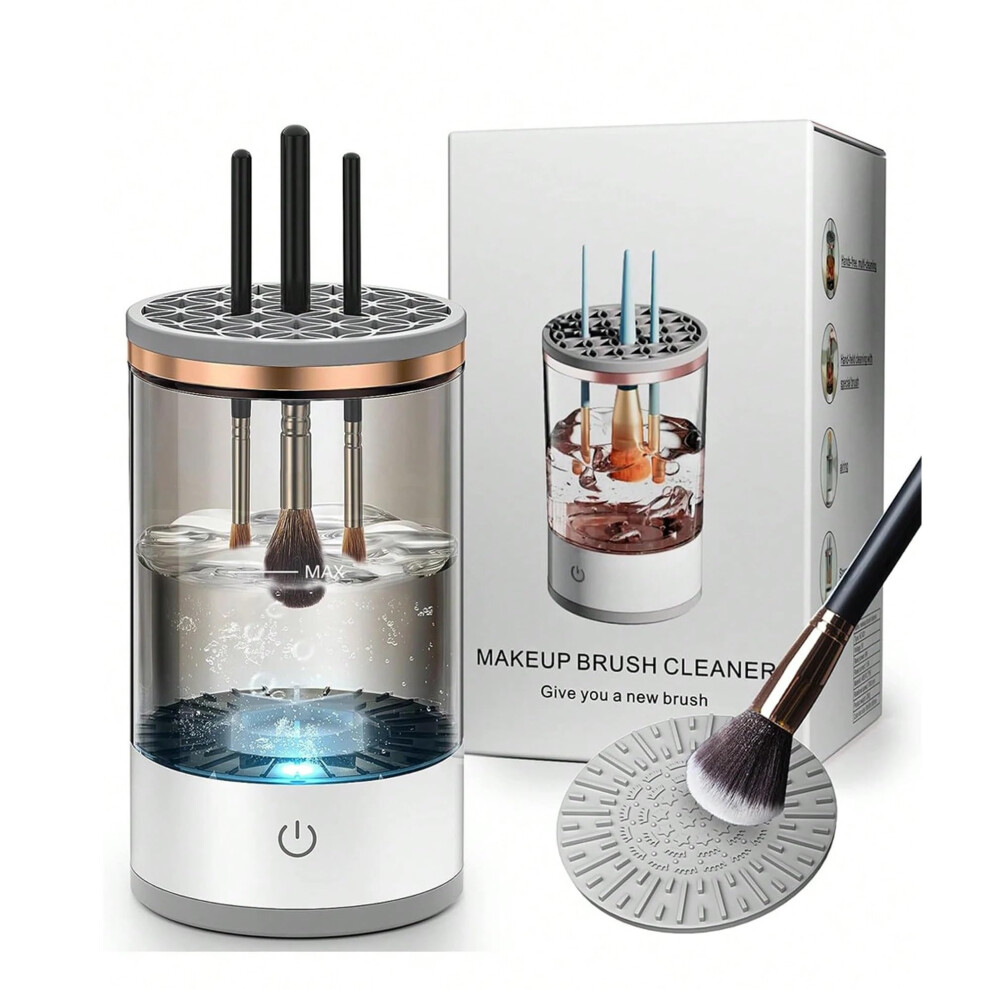 Electric Makeup Brush Cleaner with 3in1 Automatic Washing and Drying Stand for Cosmetic Brushes White
