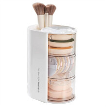 Makeup Brush Holder Makeup Brush Organizer with 2 Slot, 3-Layer Rotating Cosmetic Organizer, Desktop Makeup Box, White