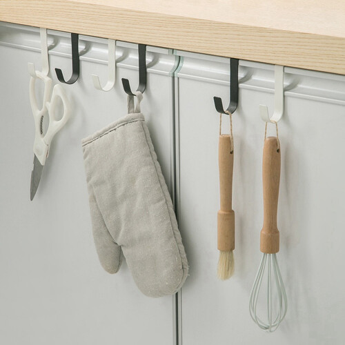 Multi-Purpose Hooks Kitchen Cabinet Door Back Hook Hanging Rack Clothes Coat Hat Towel Hanger Storage Hook Black