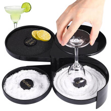 3Tier Cocktail Rimmer with Sponge for Margarita Salt and Sugar, Bar Drink Glass Rimming Station