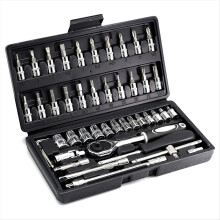 46PCS Drive Socket Set,Metric Ratchet Wrench Set with -V Sockets,S2 Bi