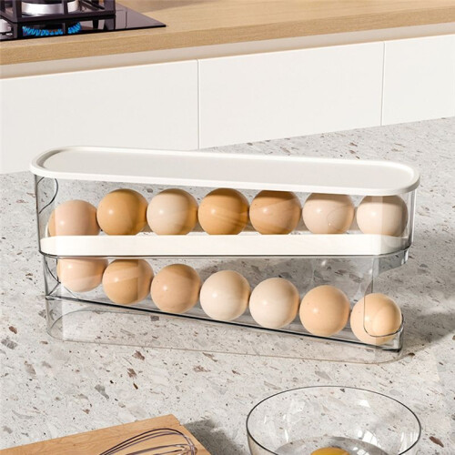 Rolling Egg Dispenser Egg Storage Box Double Layer Egg Roller Organizer Bin with Lid Storage Organizer for Restaurant 2
