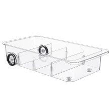 Fridge Organizer Bins Wheels, Clear Roll Out Drawer Refrigerator Organizing with Dividers, Thick Plastic Storage Bins