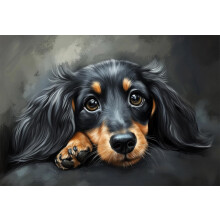 Quebra-cabeça de 1000 peças com retrato realista de filhote de Dachshund - Quebra-cabeça artístico de cachorro para adultos.