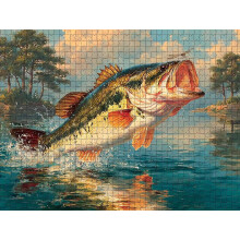 Quebra-cabeça de 500 peças com um robalo saltando - Jogo desafiador para pescadores e amantes da natureza. Decoração de parede.