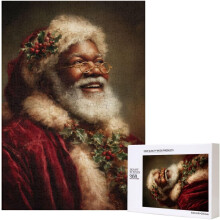 Quebra-cabeça vintage de 300 peças com Papai Noel negro para adultos - Quebra-cabeça de madeira desafiador para decoração de parede.