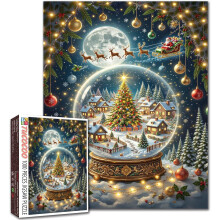 Rompecabezas de 1000 piezas de la aldea nevada de Papá Noel con bola de cristal navideña - Juegos de manualidades y actividades familiares desafiant