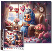 1000 brikker Valentinsdag Glad bedstemor malepuslespil - Gammel kvinde hjerte ballon rose puslespil Hjem