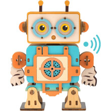 Kit modello puzzle 3D fai da te in legno con registratore vocale, robot con riproduzione del suono, parti rotanti, assemblaggio meccanico, regalo uni