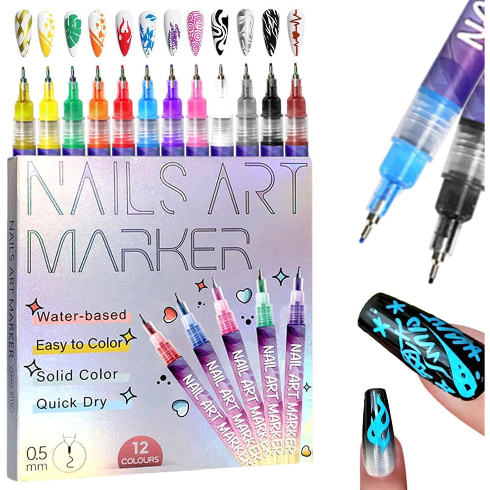 Oimg 12 Colours Nail Art Pens Set, 2025 New Nail Art Markers For Gel Nails, Diy Marker Drawing Painting Liner Pen Tools