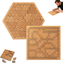 Rompecabezas de bandeja fractal para adultos: un juego cognitivo alucinante de madera de abedul premium con formas irregulares únicas.