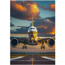 Rompecabezas de madera de 300 piezas de avión de pasajeros despegando al atardecer, adecuado para adolescentes y niños.