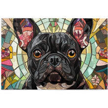 1000 brikkers fransk bulldog abstrakt glasmaleri af hundekunst - farverigt hvalpemosaikpuslespil til voksne