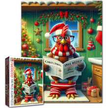 1000dílné vánoční puzzle s roztomilým kohoutem a kuřetem z novin - barevné DIY vánoční dekorace do domácnosti