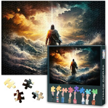 1000dílné puzzle Ježíš chodí po vodě Krásný západ slunce - Impossible 1000dílné puzzle domácí nástěnné dekorace