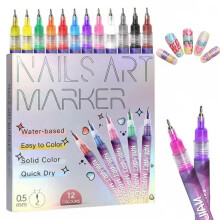 Professionelt 12 farver neglekunstpennesæt, tegning, maling, eyeliner, penselmarkører til gør-det-selv manicure og 3D negledesign