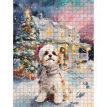 500-elementowa świąteczna układanka Shih Tzu Snowy Christmas Home – urocza gra dla właścicieli psów.