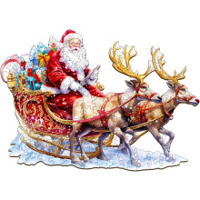 Santa and Rudolph Wooden Jigsaw Puzzles - 80 Piece Unique Shape Creative Gifts Family Game Christmas