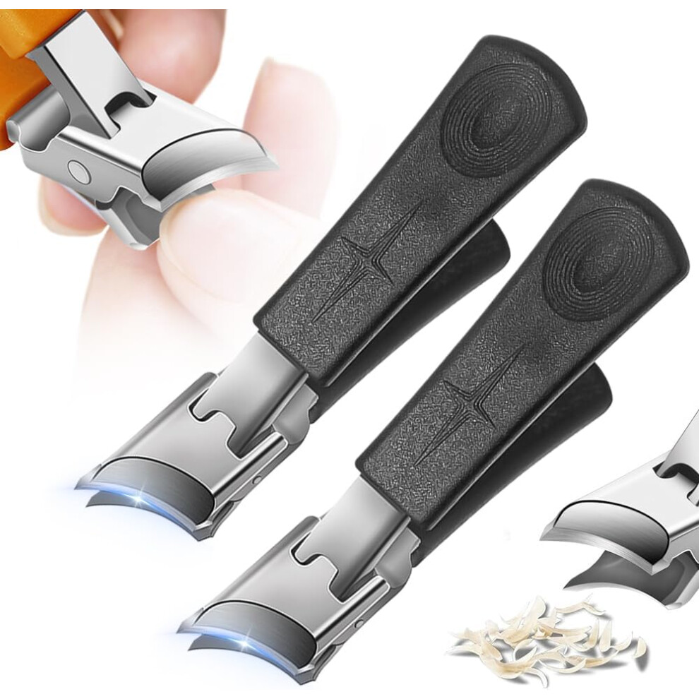 Oimg Black Wide Jaw Opening Anti-Splash Slanted Nail Clipper Slanted Curved Toenail Clippers For Thick Toenails Ingrown 2Pcs