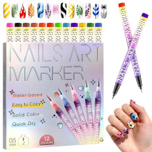 12 farver neglekunstpenne, 0,5 mm fine tuscher til gør-det-selv negledesign, hurtigtørrende penne til manicure i hjemmet og salonen