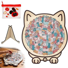 Kattformat magnetiskt träpussel med 135 bitar i Morandi-färger - Bedårande elegant pussel med ram